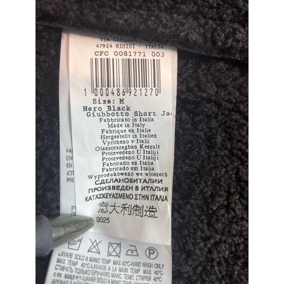 Rinascimento Jacket Medium Black Faux Leather Sherpa Lined Moto Waterfall Drape - Picture 5 of 7